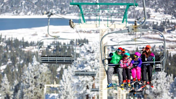 Family on a ski lift at Big Bear